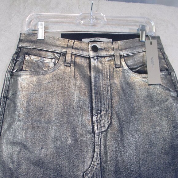 NWT Hudson Denim Midi Skirt Jean Reconstructed Metallic Silver Blue Cotton Sz 30 - Picture 7 of 12